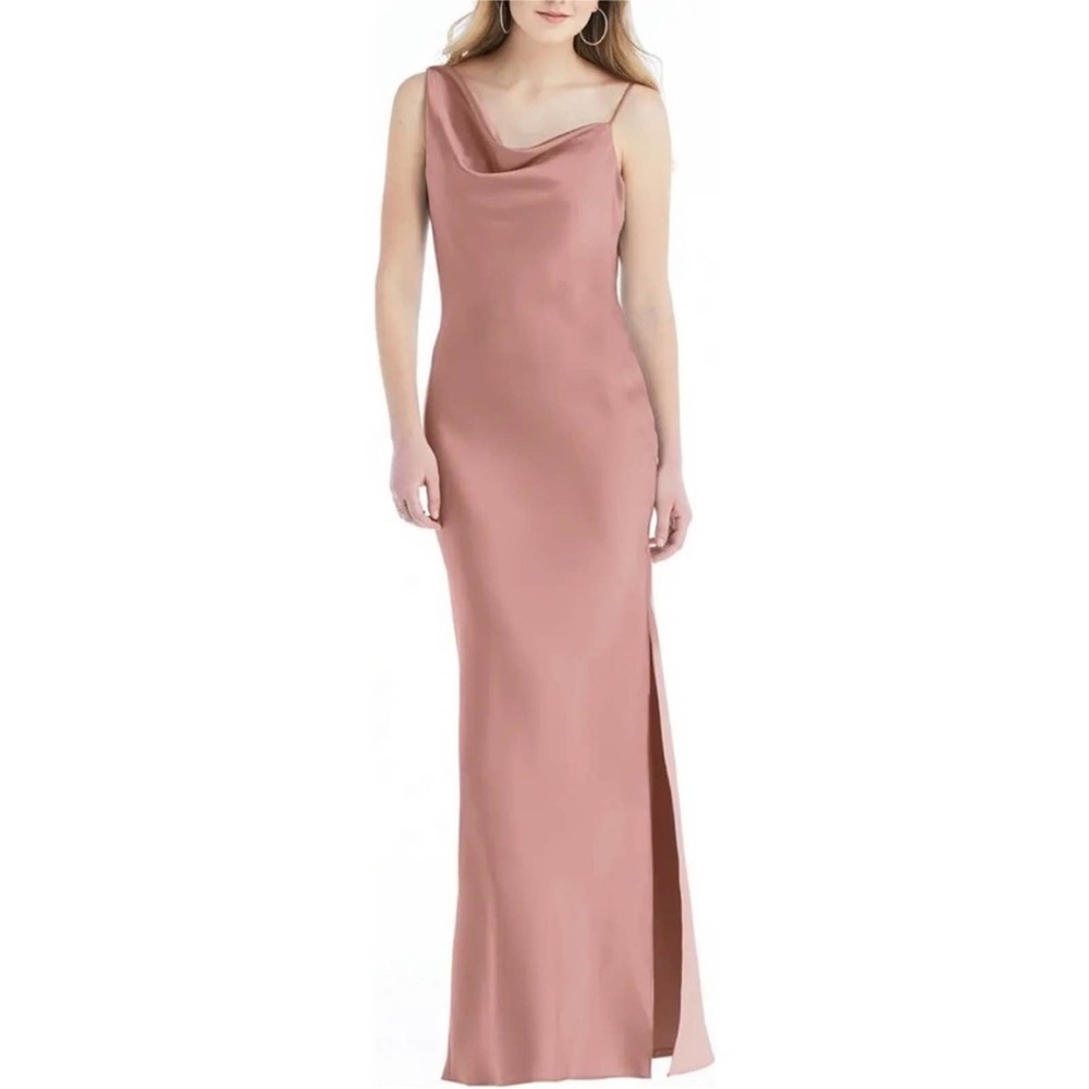 Social Bridesmaids Asymmetric One Shoulder Satin Column Dress Pink Desert Rose
